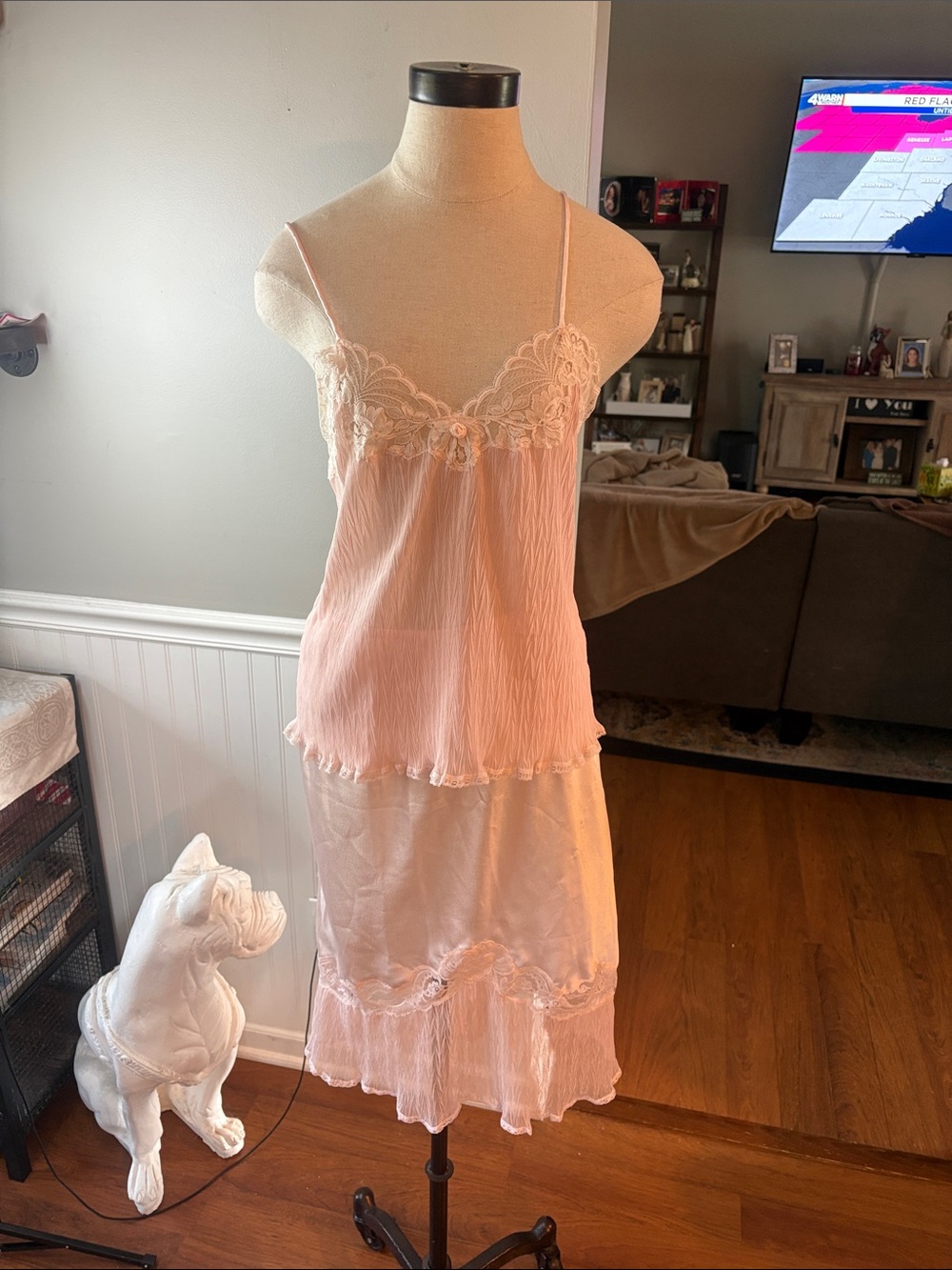 Vintage Christian Dior Sheer Pink Lace Trim Slip and Cami- Women’s Intimates